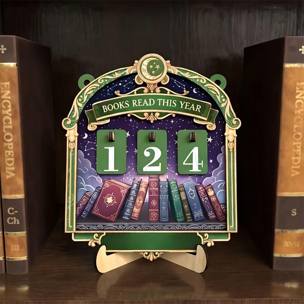 ZLION Reading Tracker Signage, หนังสือไม้อ่านหนังสือปีนี้อ่าน Tracker, Creative 2D Handmade Reading 