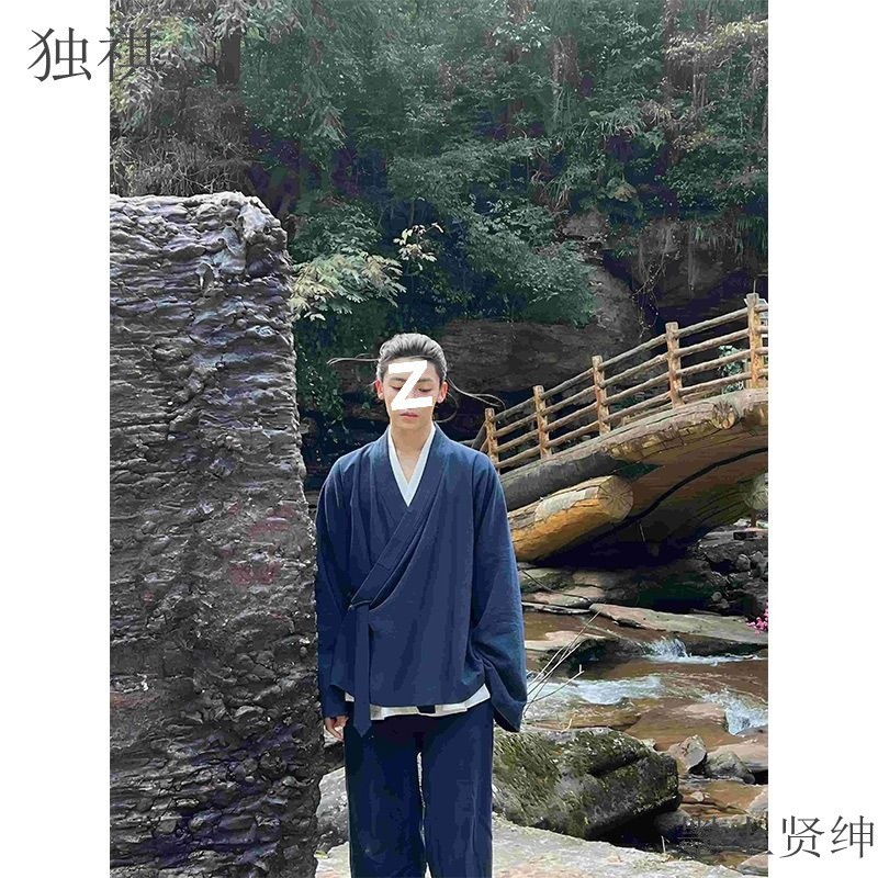 ใหม่สไตล์จีนชายสไตล์จีน หวู่ดัง วัง พวกคุณ สไตล์เดียวกันลัทธิเต๋าเสื้อคลุมแจ็คเก็ตชายผ้าฝ้ายผ้าลินินเจ็ดจุดเสื้อคลุม นี้ จิ ฝึก เลย์แมน ชุ