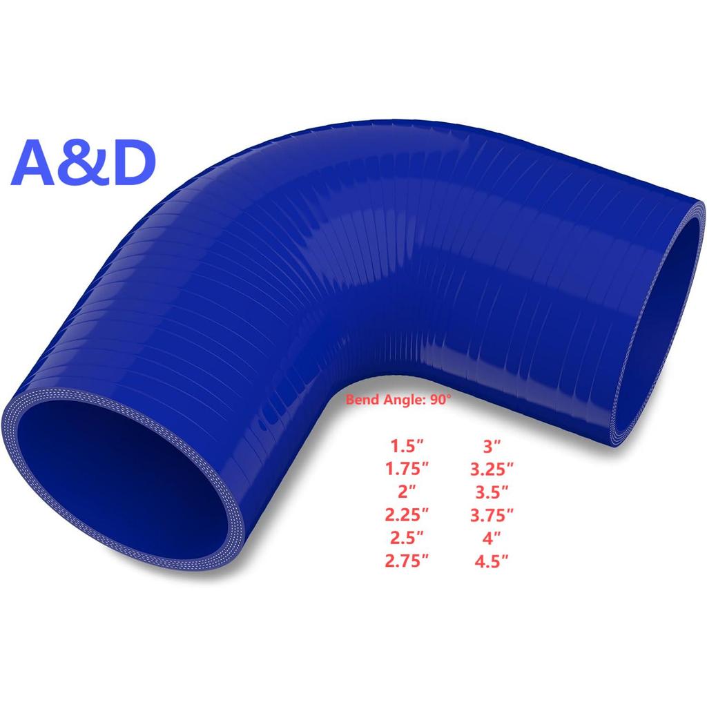 A&D ท่อยางซิลิโคนแท้ งอ 90 องศา สีน้ำเงิน สำหรับระบบเทอร์โบและอินเตอร์คูลเลอร์ มีคุณสมบัติทนความร้อนและแรงดันสูง