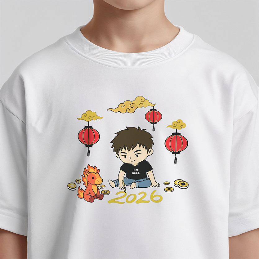 เสื้อยืดผ้าฝ้าย 100% ปีม้าไฟ 2026 สำหรับทั้งผู้ชายและผู้หญิง ไซส์ S-5XL - รูปที่ 2