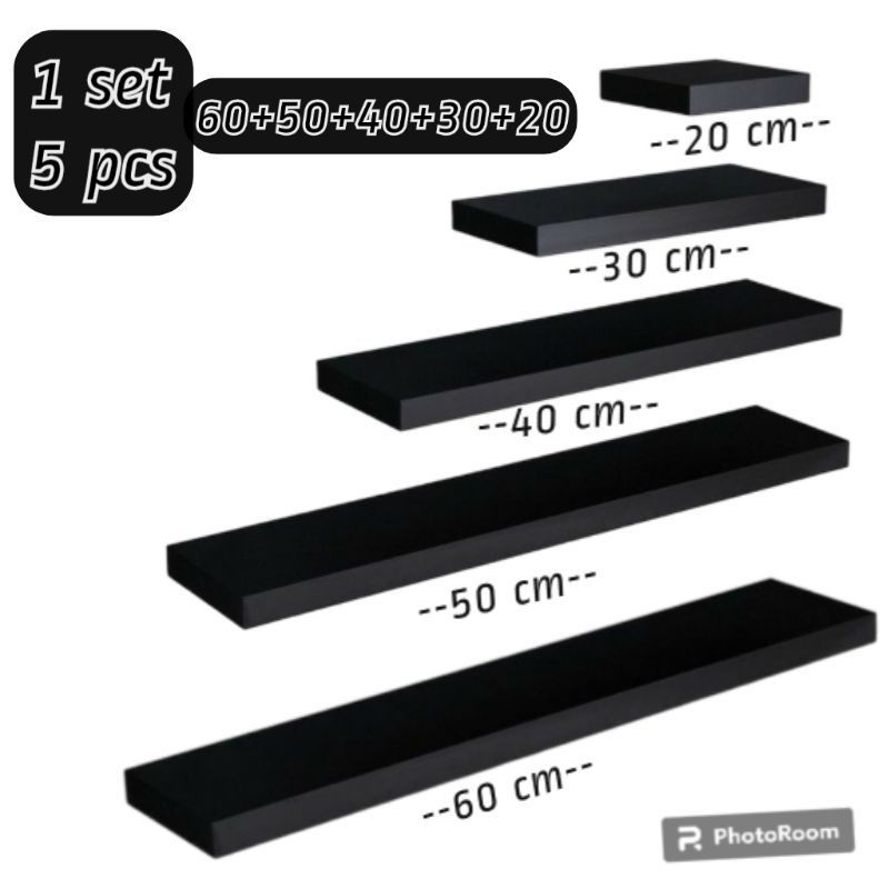 ชั้นลอยติดผนัง 1 ชุด 5 ชิ้น กว้าง 10 ซม. 60, 50, 40, 30, และยาว 20 ซม. ราคา ถูกที่สุด ดีลบีเคเค รูปภาพหลัก