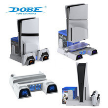 P PS5pro/PS5slim/PS5 โฮสต์ฐานระบายความร้อนมัลติฟังก์ชั่นพร้อมแสงสีฟ้า P5 Handle Charger Disc Storage