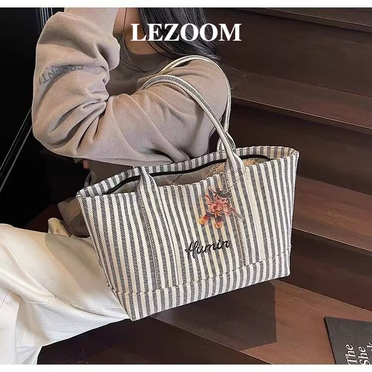 กระเป๋าผ้าแคนวาสมินิมอลฤดูร้อน ดีไซน์ลายทาง ความจุใหญ่ ใช้ได้ทุกวัย ราคา ถูกที่สุด ดีลบีเคเค แกลเลอรีภาพที่ 6