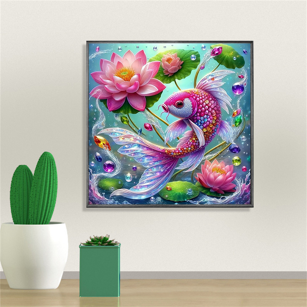ชุดภาพวาดเพชรลายดอกบัว/ปลา, ทําเอง 5ง ภาพวาดเพชรโมเสคภาพวาดผ้าใบทําหัตถกรรมสําหรับตกแต่งผนังศิลปะ, ไม่มีกรอบ - รูปที่ 2
