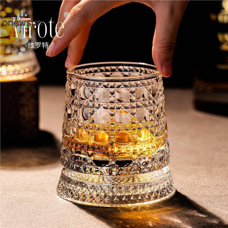 Onew 2026 ใหม่แว่นตาหมุน Whisky แก้วฐานแก้ว 360 หมุนองศาคริสตัล Rum แก้วสําหรับ Cotail Party ดื่ม sun