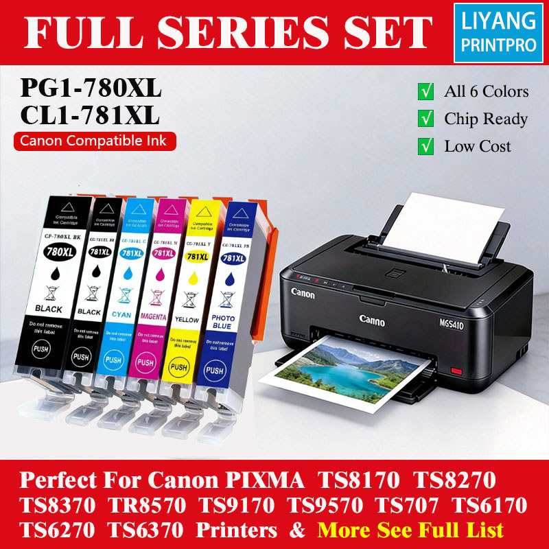 PGI 780 CLI 781 และรุ่น XL หมึกเข้ากันได้สําหรับ Canon Pixma ทุกรุ่นที่ระบุ: TS6170 TS6270 TS6370 TS