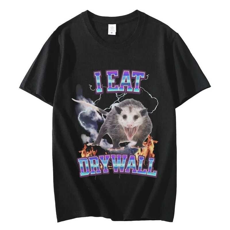 I Eat Dry Wall Opossum Graphic T Shirts Fashion Funny Meme Short Sleeve T-shirt Unisex Casual Vintag