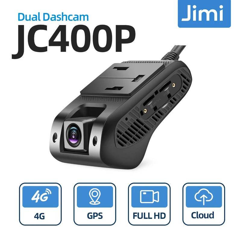 Jimi JC400P 4G กล้องติดรถยนต์ Live Stream1080P กล้องคู่ GPS ติดตาม Wifi Hotspot สัญญาณเตือนหลาย DVR 