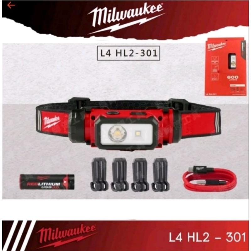 Milwaukee - L4HL2/301 แบต 3.0ah (HEAD LIGHT) ไฟฉายแอลอีดี แบบรัดติดหมวก
