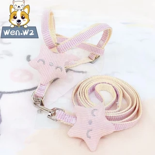 wen.W2 ชุดสายจูงสัตว์เลี้ยง ฮาร์เนสนุ่มปรับได้ สายจูงแมว สำหรับสุนัข แมวตัวเล็ก ใส่สบาย