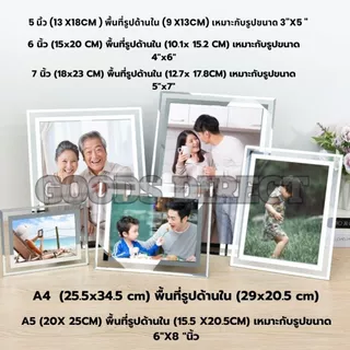 กรอบรูปกระจกคริสตัล ดีไซน์หรูหรา ขนาด 5-8 นิ้ว A4 A5 A6 สีเงิน สีทอง ใช้งานได้ทั้งแนวตั้งและแนวนอน
