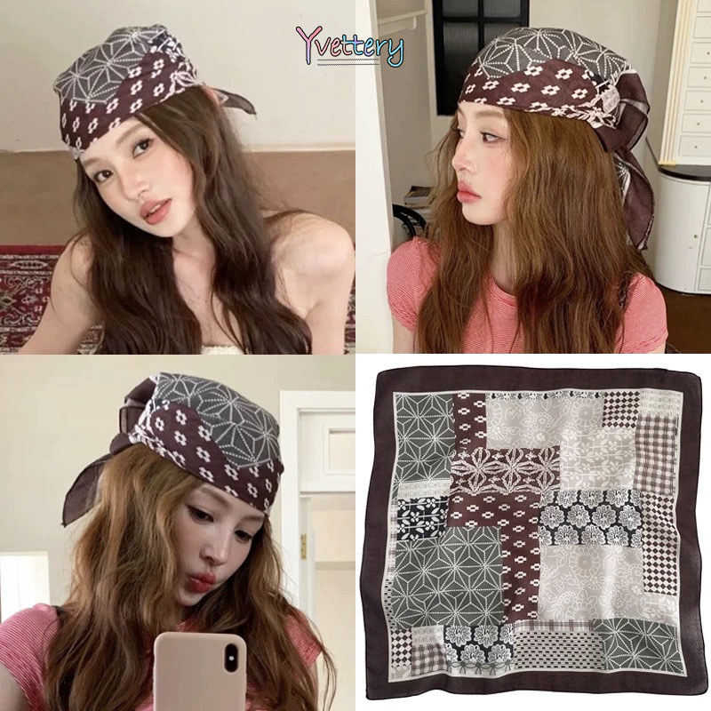 ร้านค้าไทย แฟชั่นสําหรับสตรีทรงสี่เหลี่ยมผ้าพันคอ พิมพ์ลาย วินเทจ สําหรับผู้หญิง สามารถสวมใส่ได้หลากหลายรูปแบบ.COD