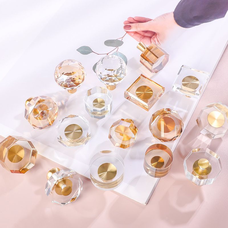 Hot Sale#[1164People Collection]Pure Brass Crystal Glass Transparent Handle Cabinet Door Drawer Ward