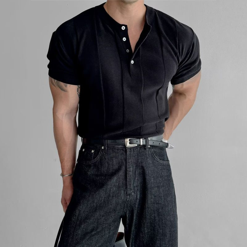 เสื้อยืดแขนสั้นHENRY COLLARสำหรับผู้ชาย