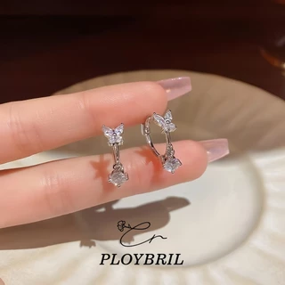 PLOYBRIL 1 คู่ประดับโบว์ ประดับเพทาย ผู้หญิง สไตล์เกาหลี แฟชั่น นิชต่างหูห่วงต่างหูสไตล์เย็น E043