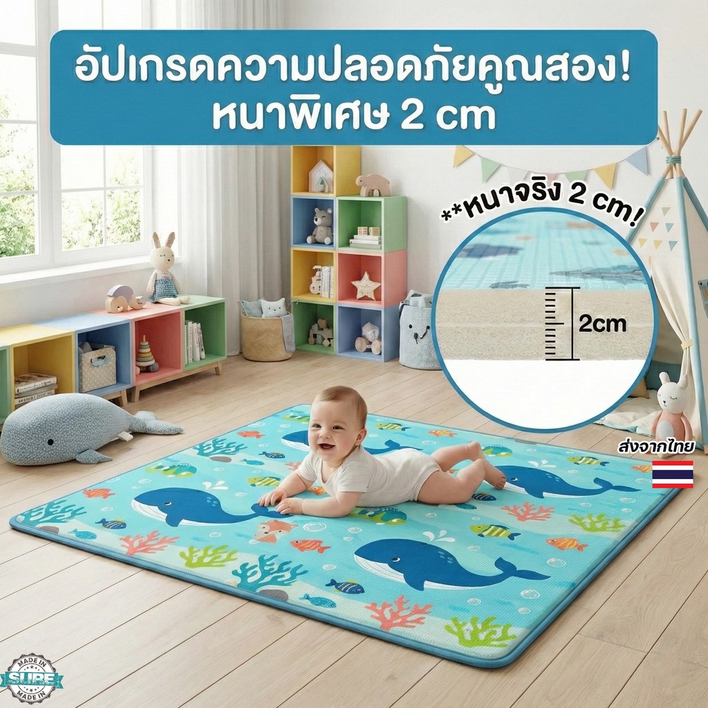 แผ่นรองคลานเด็กวัสดุ XPE หนาพิเศษ ลายสองด้าน กันลื่น เสื่อเด็กพับเก็บได้ เหมาะสำหรับทุกวัย