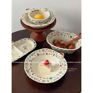จานขนม จานเซรามิค รุ่นใหม่ insสไตล์เกาหลีkitty&ขนมปัง3D พร้อมส่ง