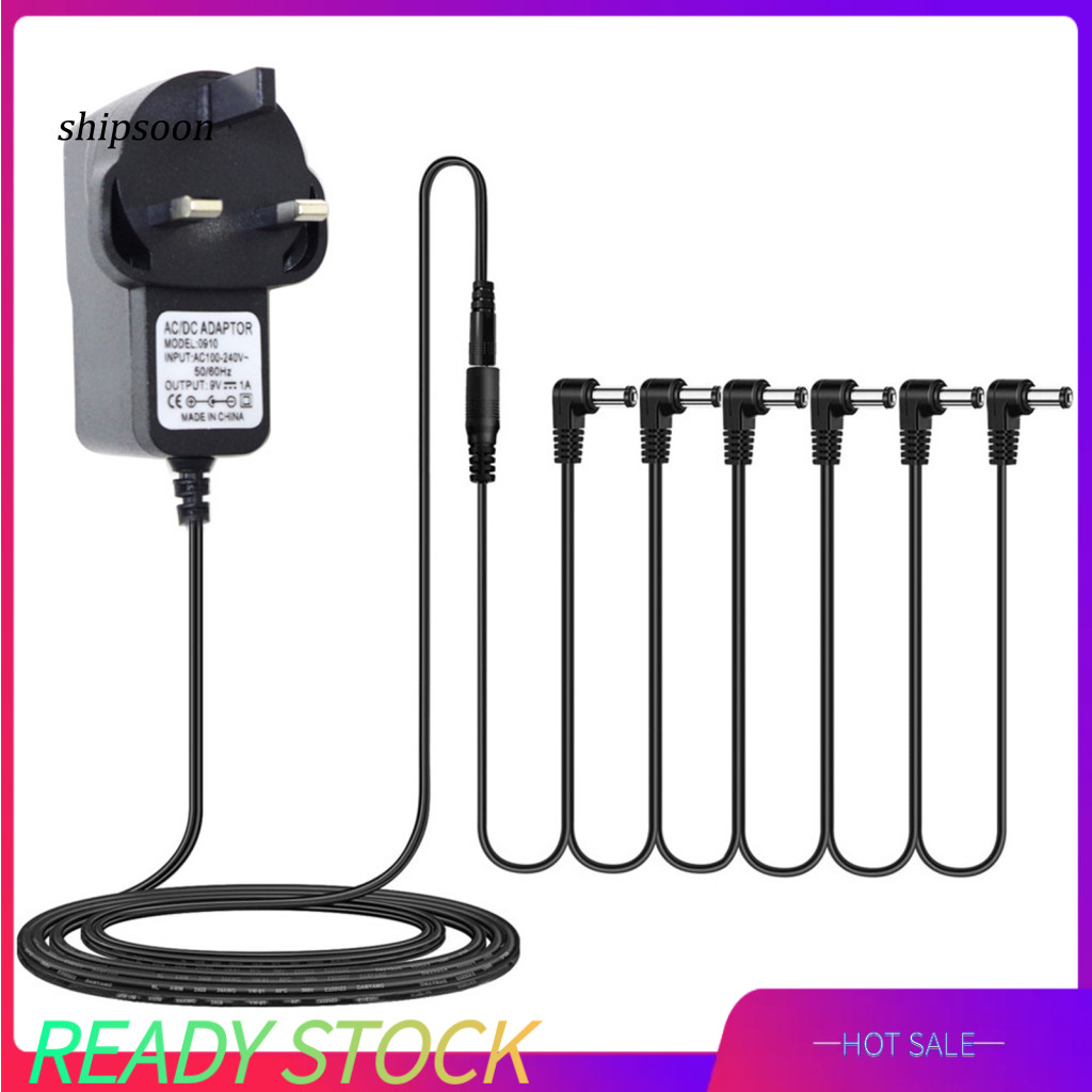 SN Effects Power Adapter Solid Universal 9V DC 1A (1000mA) กีตาร์เหยียบอะแดปเตอร์จ่ายไฟ 6-in-1 Topol