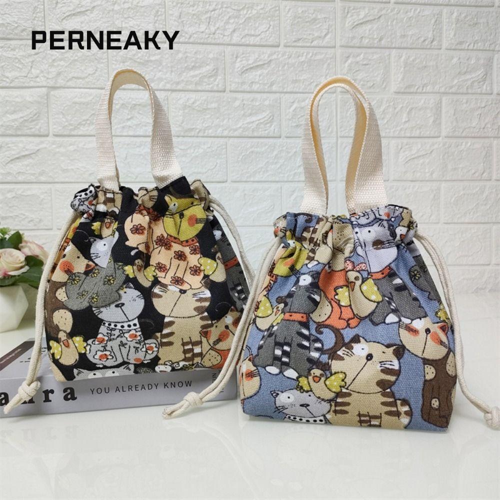 PERNEAKY กระเป๋าทรงถังใบเล็ก,กระเป๋าถือหูรูดพิมพ์ลายแฮนด์เมด,ที่จับด้านบนหรูหราสไตล์ชาติพันธุ์กระเป๋าสไตล์แห่งชาติผู้หญิง
