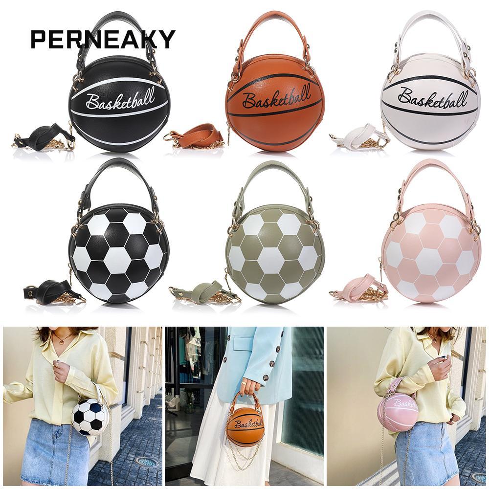 Perneaky กระเป๋าบาสเก็ตบอลฟุตบอลรูปแฟชั่นหนังผู้หญิง Totes ขนาดเล็ก