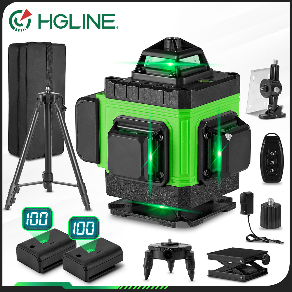HGLINE 4D 16 เส้นเลเซอร์ระดับ 1.2/1.5M ขาตั้งกล้องจอแสดงผลแนวตั้งและแนวนอนเลเซอร์ชุดเครื่องมือ APP ร