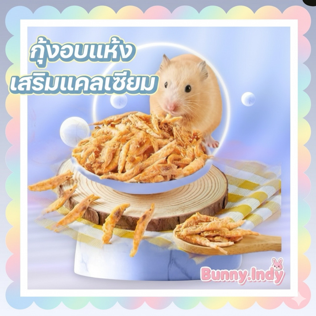 ฺBunny.indy กุ้งอบแห้ง ขนาด 1 กรัม ช่วยเสริมแคลเซียม สำหรับแฮมเตอร์ ชูการ์ กระรอก ดอร์เมาส์ หนู