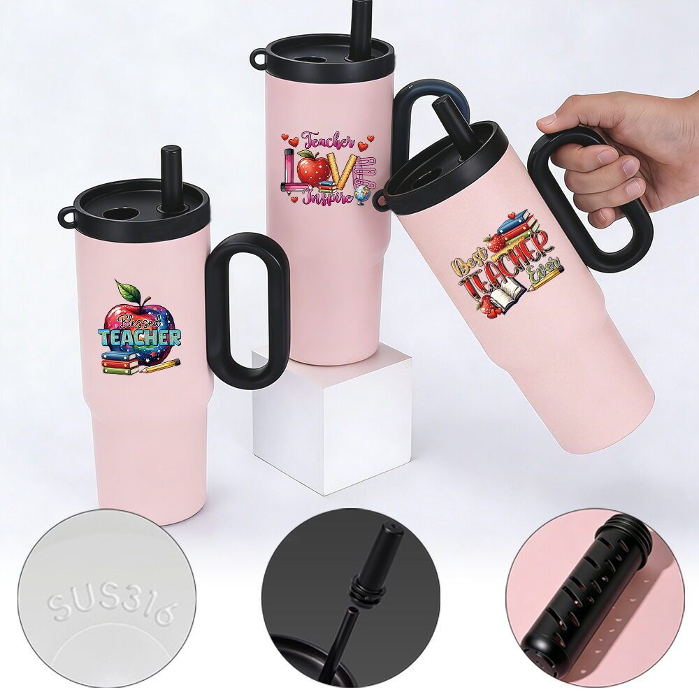 Teacher's Gift 750ml Insulated Tumbler Cup With Handle & Straw,Stylish Stainless Steel Coffee & Tea 