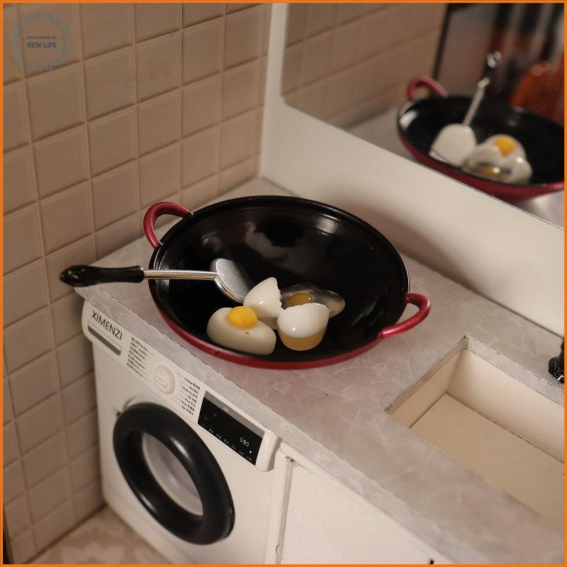 [LS] 1:12 ตุ๊กตาจําลองไข่ไม้พายกระทะทอดชุดบ้านตุ๊กตาจิ๋วเครื่องครัวอุปกรณ์เสริมตุ๊กตาบ้านอาหารของเล่