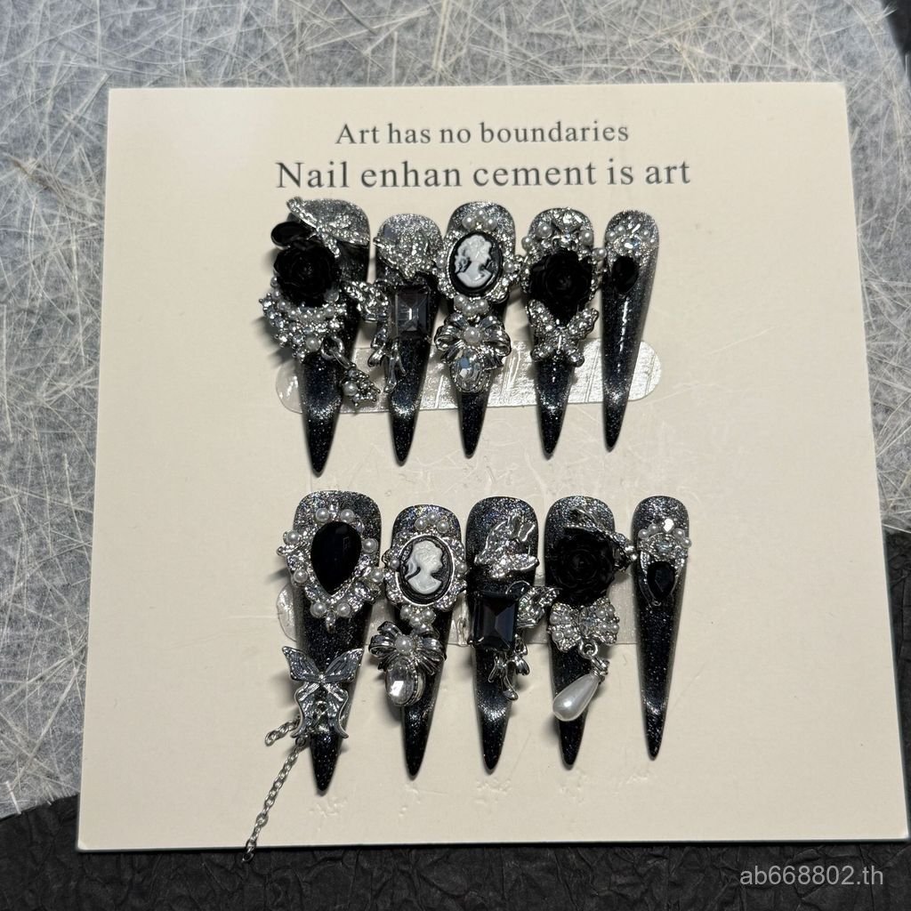 {เครื่องหมายหมึก} Black Rose Heavy Industry Luxury ins Premium Cat Eye เล็บสไตล์ใหม่ทําด้วยมือสวมใส่