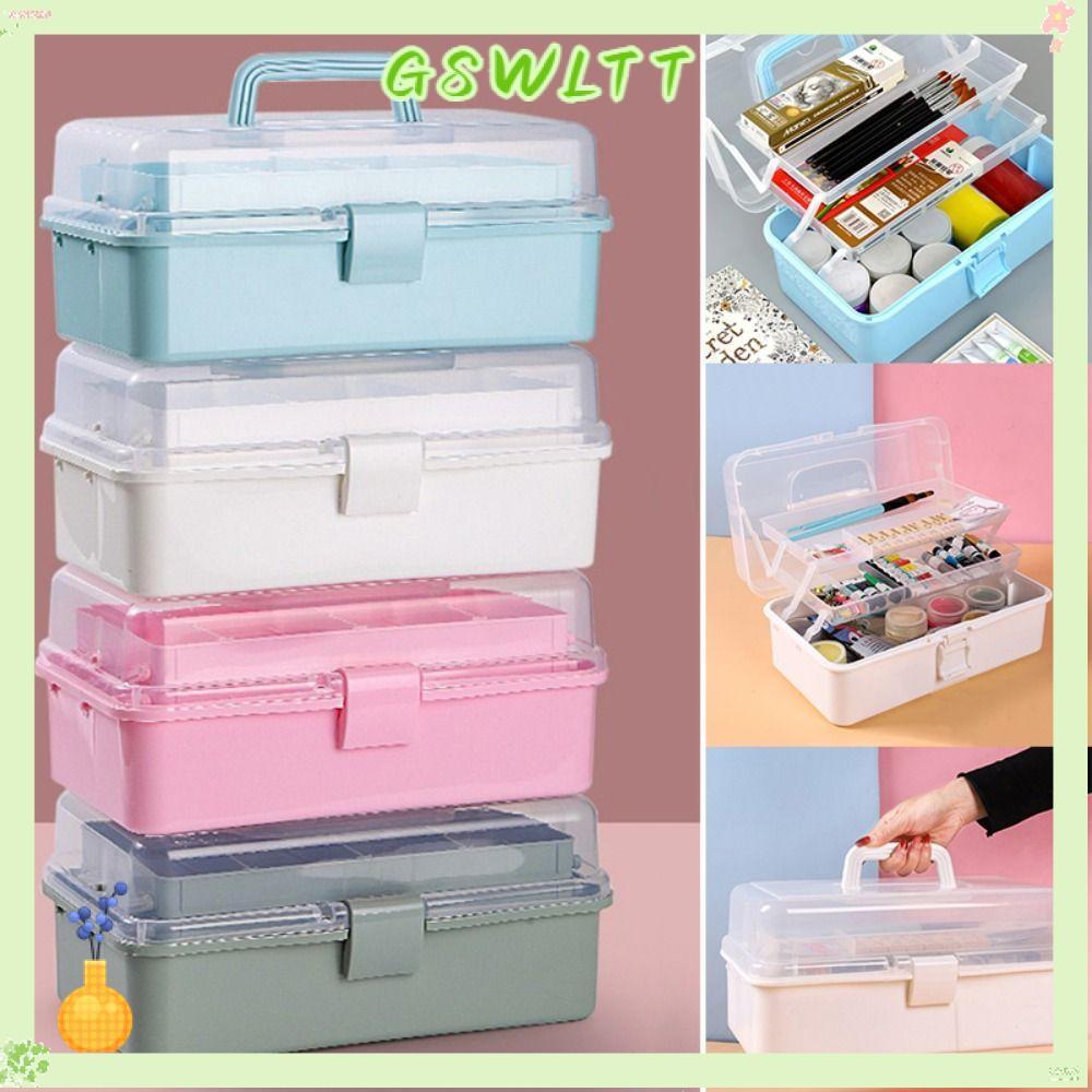 [GSWLTT] กล่องเก็บของงานฝีมือเย็บผ้าแบบพับได้สามชั้น, กล่องเก็บของ, กล่องเครื่องมือฮาร์ดแวร์แบบพกพาพลาสติกใสความจุขนาดใหญ่