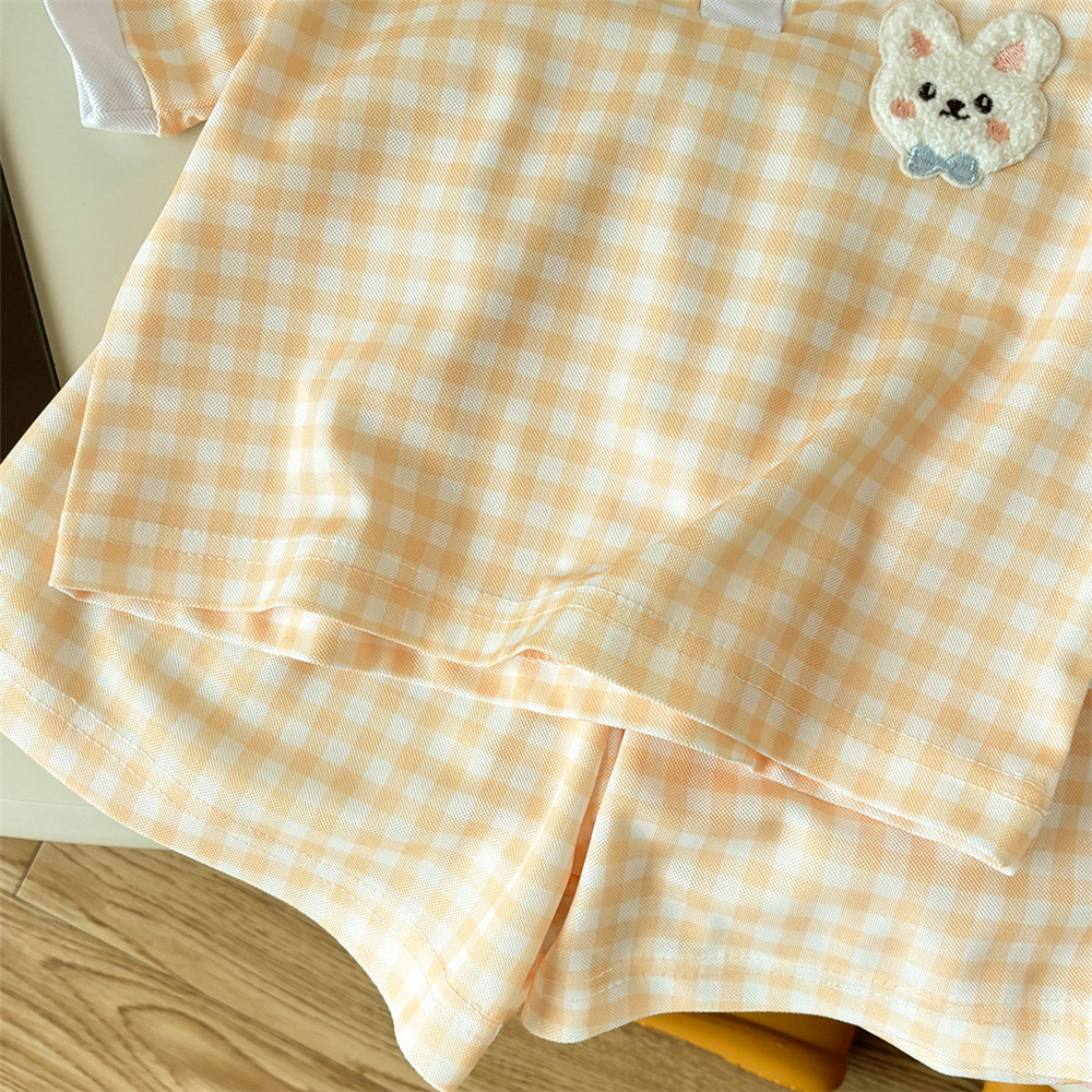 เสื้อโปโลลายตารางหมากรุกสำหรับเด็กผู้หญิง 2 ชิ้น ชุดลำลองฤดูร้อน เสื้อมีปก - รูปที่ 6