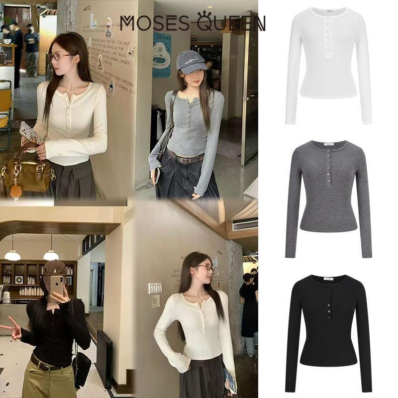 MOSESQUEEN เสื้อสเวตเตอร์ฮันนี่คอลเลอร์ สไตล์คล่องตัว สำหรับผู้หญิง เหมาะสำหรับสวมใส่ประจำวันและลมเย็น #63352