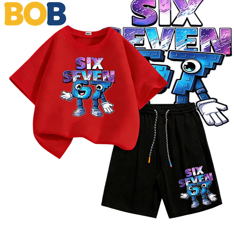 BOB [พร้อมส่ง] ชุดเด็กชาย kidsเสื้อยืดเด็ก67ลวดลายพิมพ์ เสื้อยืดเด็ก คอตตอน ชุดสูทเด็กผู้ชาย ชุดลำลอ