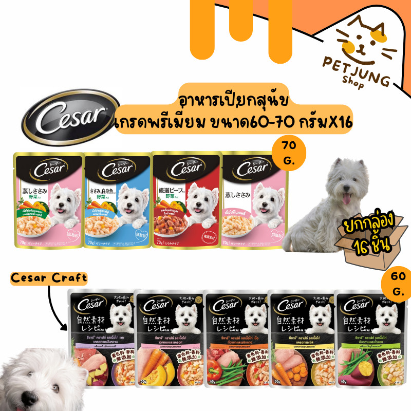 Cesar/Cesar craft  อาหารเปียกสำหรับสุนัข  [ ยกกล่อง 16 ซอง ] ขนาด 60-70 กรัม