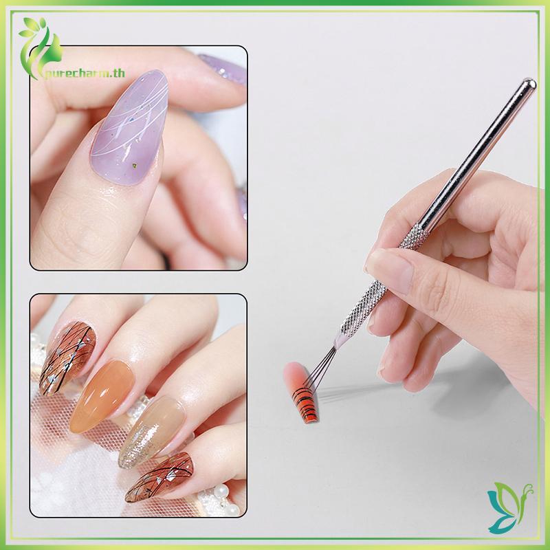 [ความงาม] 7 Pin Stripe Nail Art Liner Brush 3D Tips Nails Ultra-thin Line Drawing Pen UV Gel Brushes