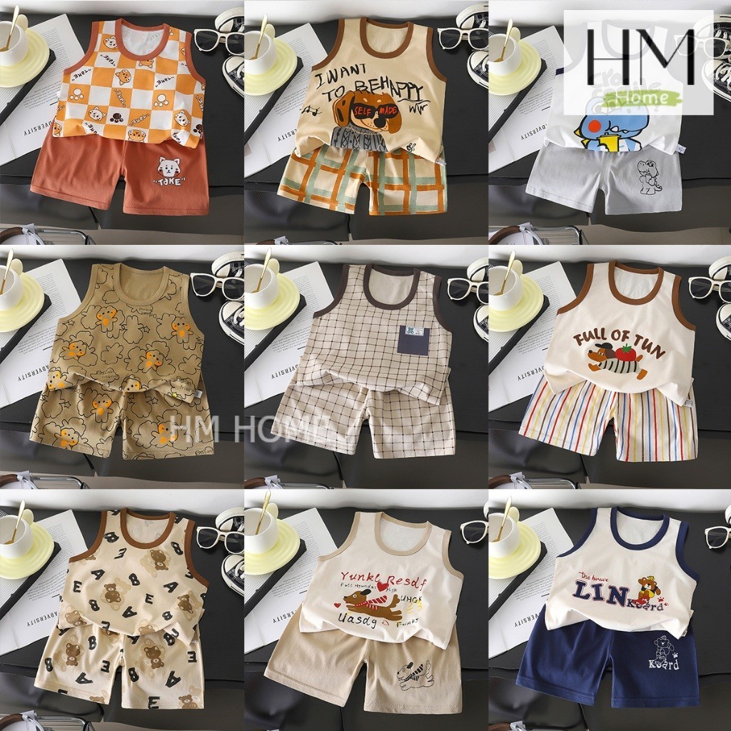 ชุดเซ็ตเด็กแขนกุดลายการ์ตูน ชุดกล้ามเด็ก เซ็ต2ชิ้น Summer เสื้อ+กางเกงขาสั้น ผ้าคอตตอนใส่สบาย
