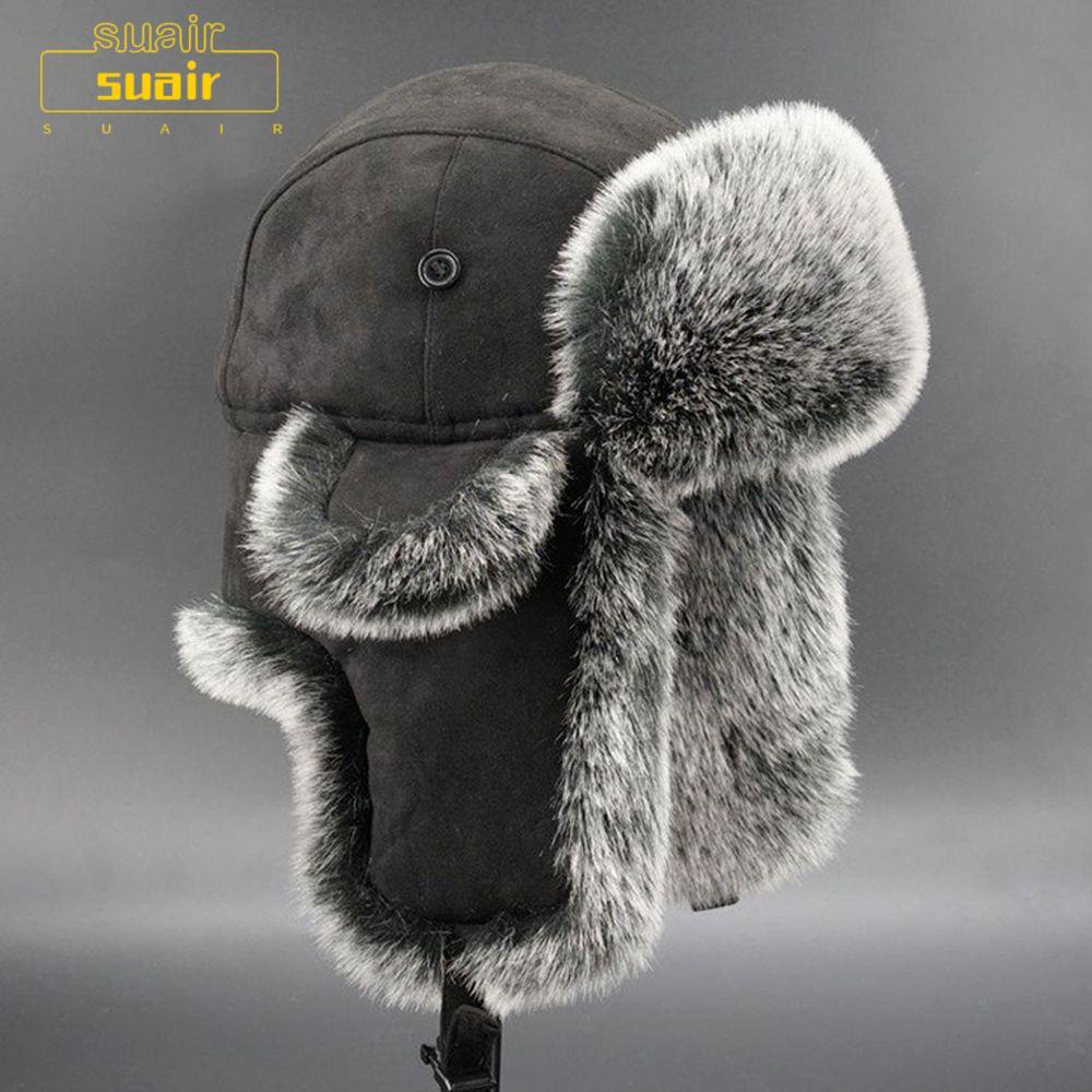 SUAIR Traper Hat Ushanka Suede Leather Women Men Bomber Hat