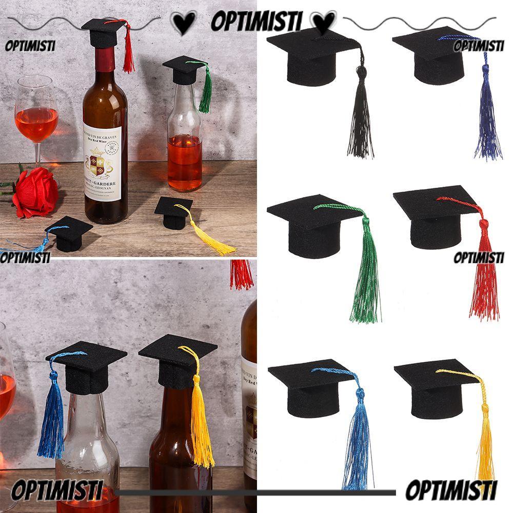 OPTIMISTI8E 6 ชิ้น Mini Graduation Hat Tassels Drink Bottle Doll Doctoral Cap