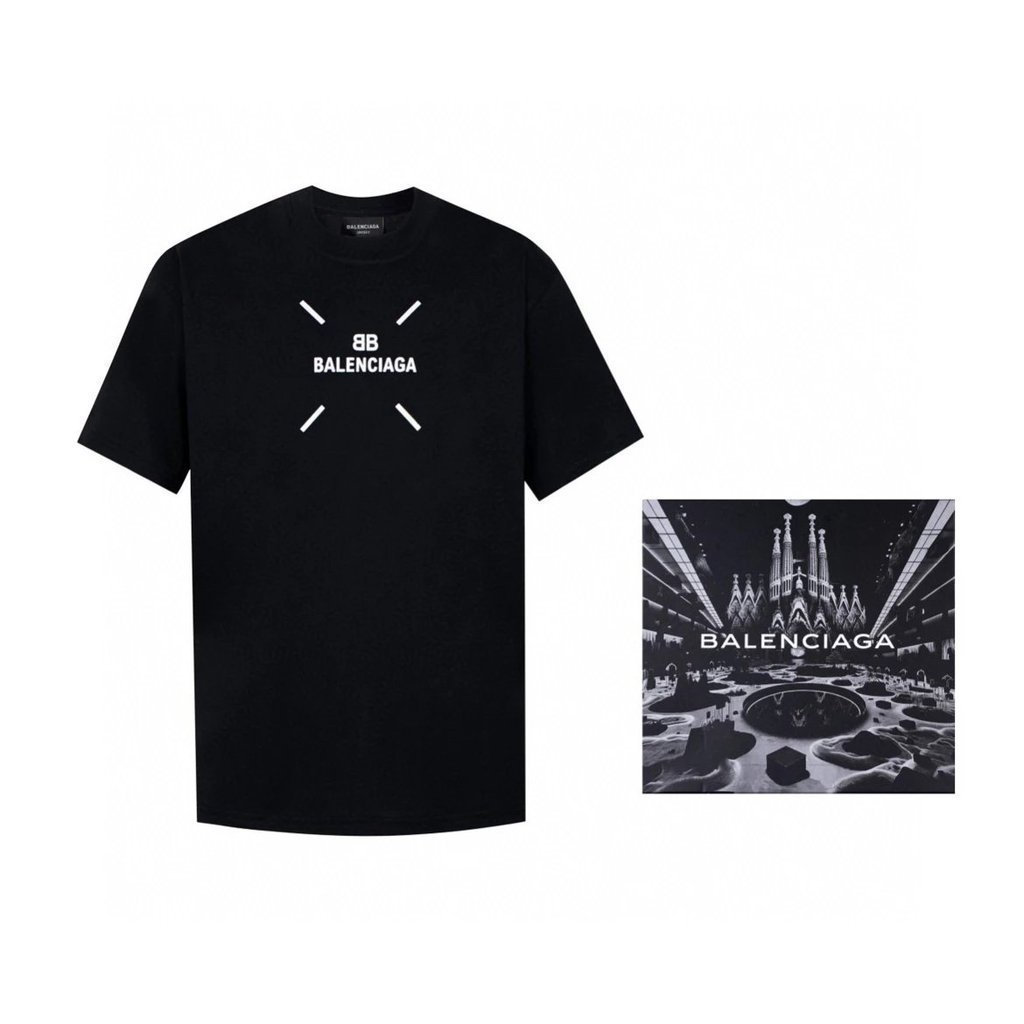 BALENCIAGA/BALENCIAGA เสื้อยืดแขนสั้นคอกลมสไตล์คู่ผู้ชายเสื้อสวมหัวรอบคอ Slim-fit Basic ฤดูใบไม้ผลิแ