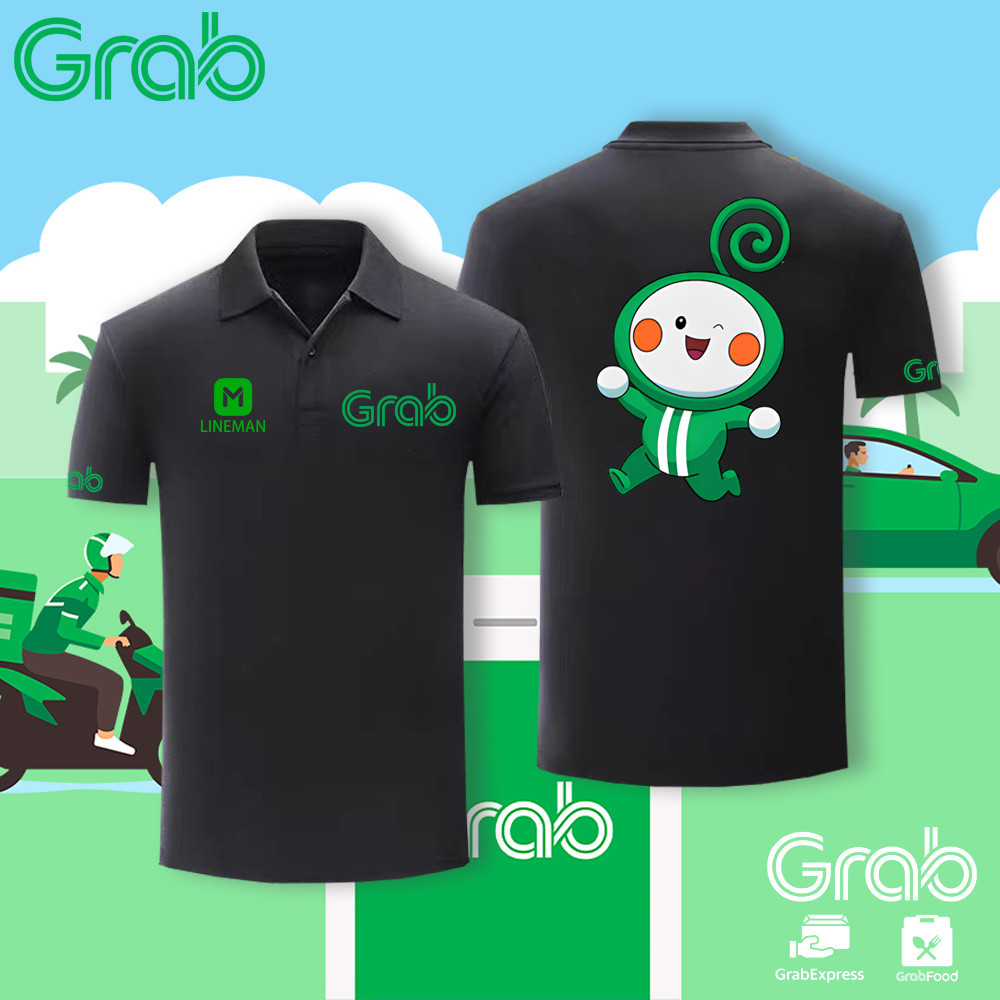เสื้อผ้าฝ้าย 【สินค้าพร้อมส่ง】Polo Grab Food Rider Baju Grab Classic Polo เสื้อโปโลแขนสั้น top Grab F