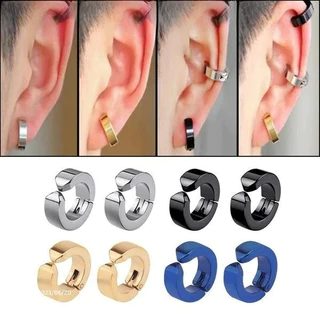ต่างหู ไม่ต้องเจาะหู ตุ้มหู | N..H | Punk Style Steel Men Women Round Ear Clip No Piercing Earrings