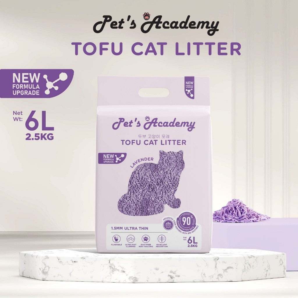 PETS ACADEMY Lavender Tofu Cat Litter 6L / 2.5kg 1.5mm Ultra Thin, Flushable, No Dust Pasir Kucing T