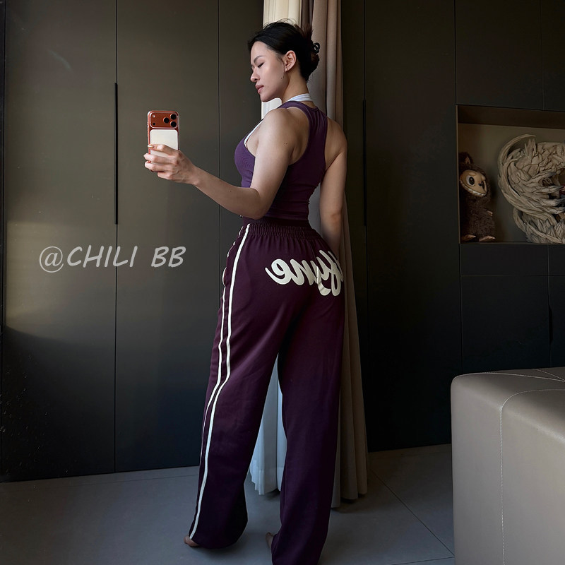 กางเกงโยคะ Sweatpants พิมพ์ลายตัวอักษรใหญ่Limited Edition DF David Dfyne สำหรับผู้หญิง