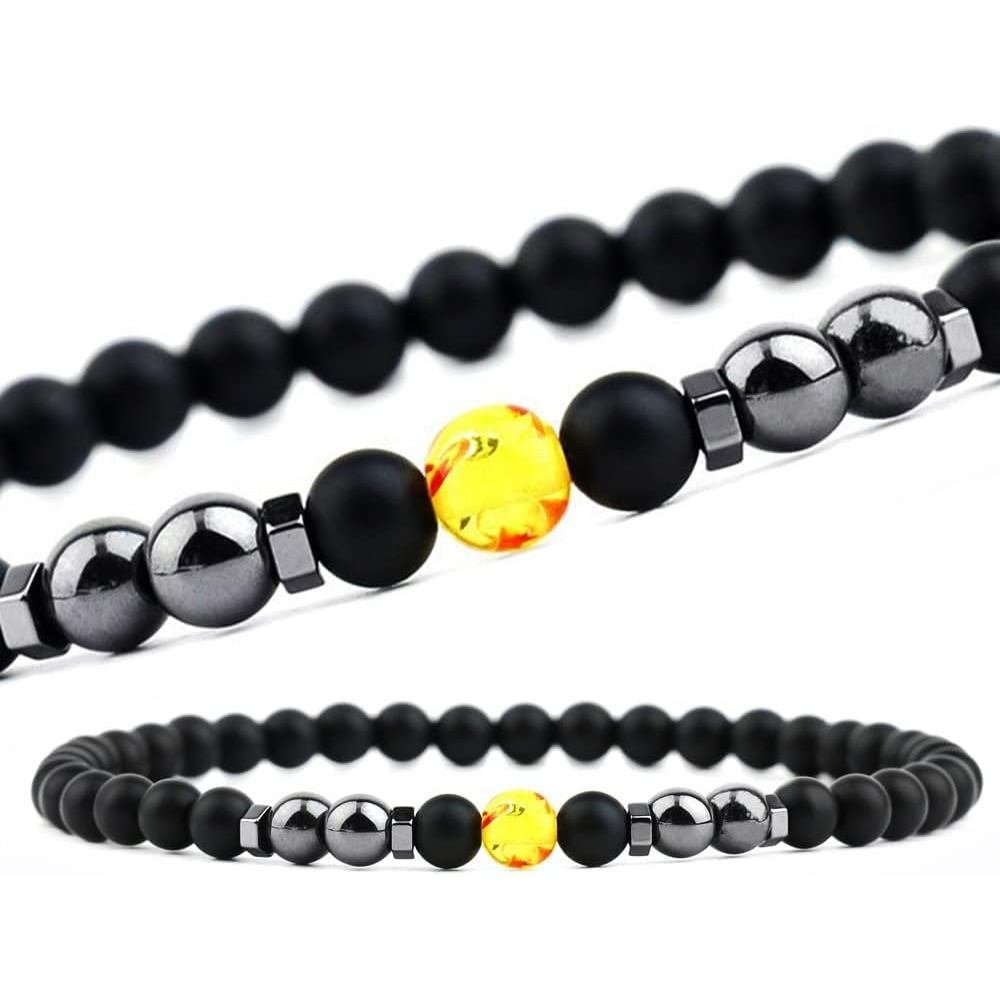 EUMENIDES Magnetischer Fußkettchen,9,4 Zoll im Inneren Umfang, 6MM, 2 Packungen,Schwarzes gefrostete