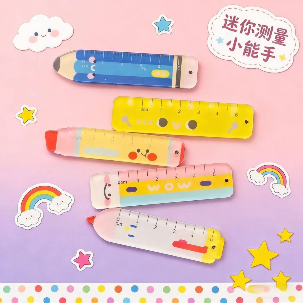 New Product#Cute pocket-sized mini ruler set, acrylic cartoon ruler, portable palm-sized ruler for e