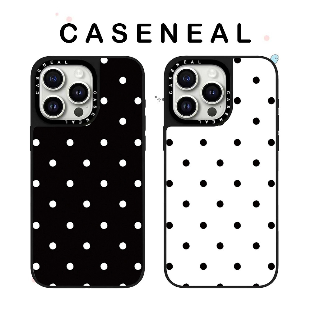 CASENEAL สีดําและสีขาวจุดคุณภาพสูงกระจกเคสโทรศัพท์เหมาะสําหรับiPhone 17ProMax 17pro 17 air 16promax 16 15promax 15 14promax 13 13Promaxแฟชั่นAnti Drop Hard Case