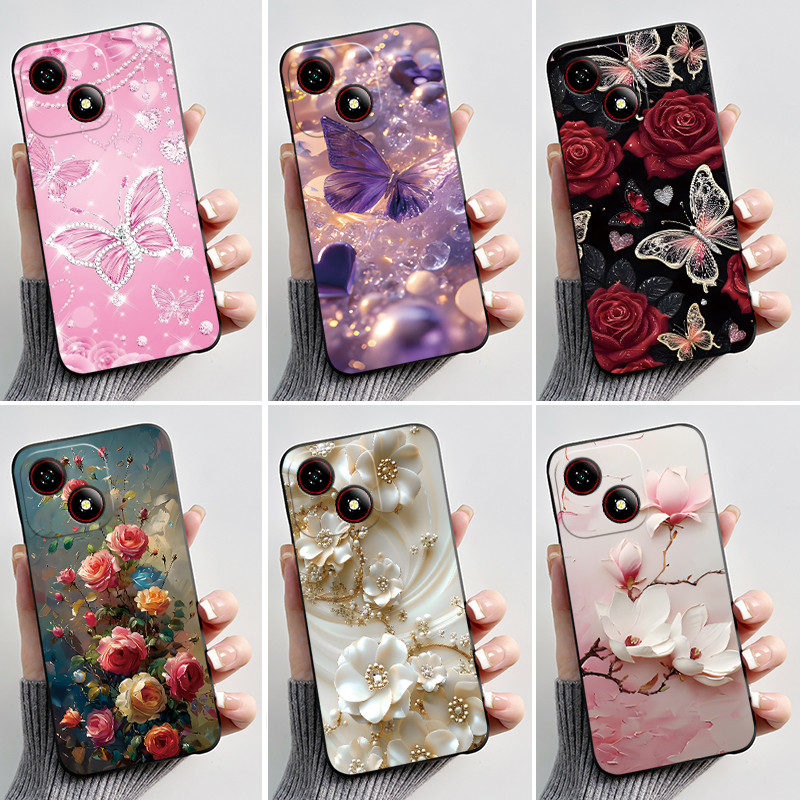 เคสโทรศัพท์สําหรับ ZTE Blade A35E Z2466 Casing Luxury Fashion Butterfly Flowers Jelly Soft Silicone 
