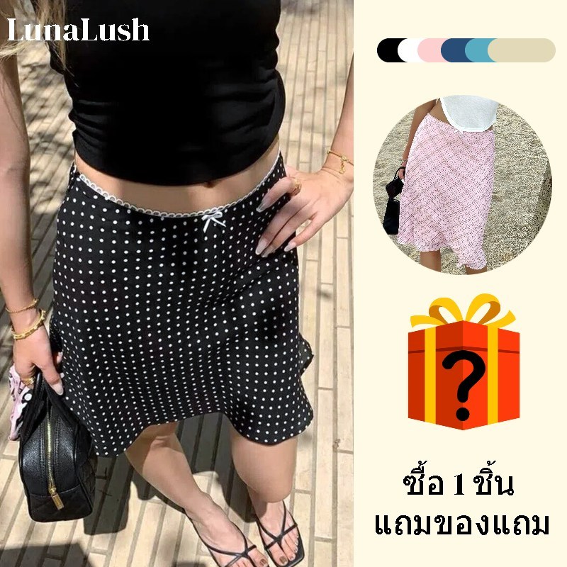 LunaLush✨พร้อมส่ง กระโปรงครึ่งตัว ผ้าบางเบา เข้ารูป สไตล์เกาหลี ลายจุด ลายสก็อต -FY5073#3