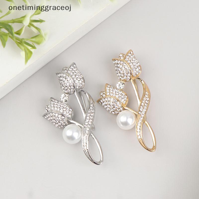 เข็มกลัดทิวลิป Rhinestone แบบติดคอ พร้อมชุดเครื่องประดับ CEJ