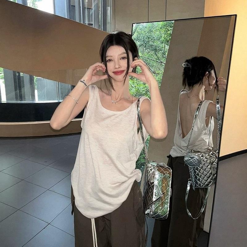 ไขมัน MM ขนาดใหญ่เซ็กซี่ Halter แขนกุดอเมริกันสาวร้อนสไตล์ Lazy Camisole เสื้อกั๊กหลวมหลวม Slimmer ดูด้านบน